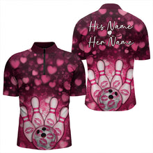 Load image into Gallery viewer, Black And Pink Heart Custom Valentines Bowling Quarter-Zip Shirt For Men, Bowling Couple Outfit IPHW8365