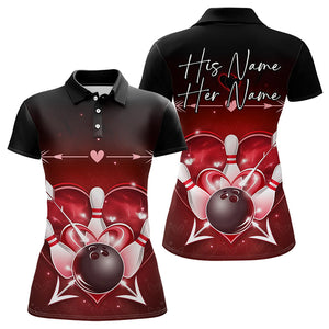 Custom Valentine Bowling Heart Polo Shirts For Women, Couple Bowling Outfits IPHW8367
