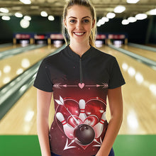 Load image into Gallery viewer, Custom Valentine Bowling Heart Quarter-Zip Shirts For Women, Couple Bowling Outfits IPHW8367