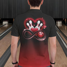 Load image into Gallery viewer, Black And Red Custom Valentines Bowling Polo Shirts For Men, Infinity Love Couple Shirt IPHW8370