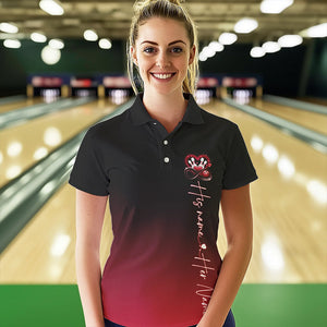 Black And Red Custom Valentines Bowling Polo Shirts For Women, Infinity Love Couple Shirt IPHW8370
