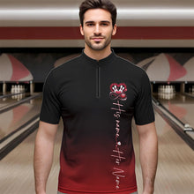 Load image into Gallery viewer, Black And Red Custom Valentines Bowling Quarter-Zip Shirts For Men, Infinity Love Couple Shirt IPHW8370
