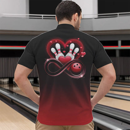Black And Red Custom Valentines Bowling Quarter-Zip Shirts For Men, Infinity Love Couple Shirt IPHW8370