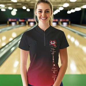 Black And Red Custom Valentines Bowling Womens Quarter-Zip Shirts, Love Couple Shirt IPHW8370