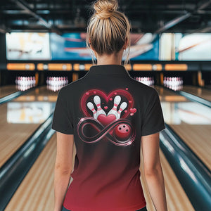 Black And Red Custom Valentines Bowling Womens Quarter-Zip Shirts, Love Couple Shirt IPHW8370