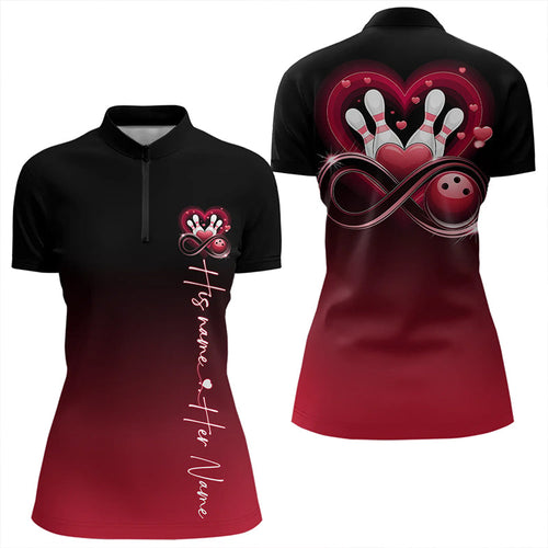 Black And Red Custom Valentines Bowling Womens Quarter-Zip Shirts, Love Couple Shirt IPHW8370
