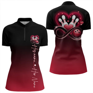 Black And Red Custom Valentines Bowling Womens Quarter-Zip Shirts, Love Couple Shirt IPHW8370