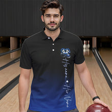 Load image into Gallery viewer, Black And Blue Custom Valentines Bowling Polo Shirts For Men, Infinity Love Couple Shirt IPHW8371