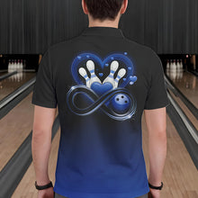 Load image into Gallery viewer, Black And Blue Custom Valentines Bowling Polo Shirts For Men, Infinity Love Couple Shirt IPHW8371
