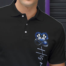 Load image into Gallery viewer, Black And Blue Custom Valentines Bowling Polo Shirts For Men, Infinity Love Couple Shirt IPHW8371