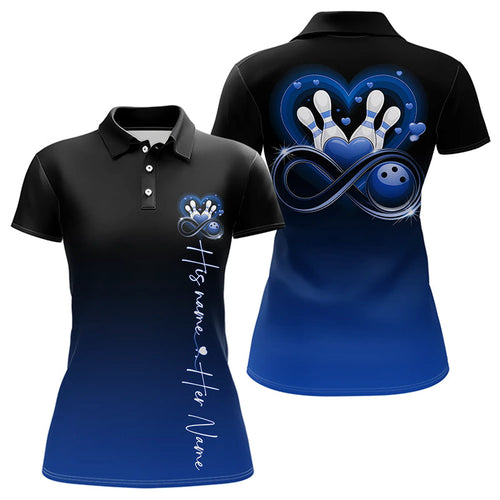 Black And Blue Custom Valentines Bowling Polo Shirts For Women, Infinity Love Couple Shirt IPHW8371