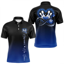 Load image into Gallery viewer, Black And Blue Custom Valentines Bowling Polo Shirts For Men, Infinity Love Couple Shirt IPHW8371