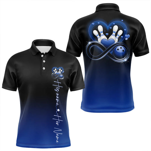 Black And Blue Custom Valentines Bowling Polo Shirts For Men, Infinity Love Couple Shirt IPHW8371