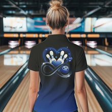 Load image into Gallery viewer, Black And Blue Custom Valentines Bowling Quarter-Zip Shirts For Women, Bowling Couple Shirt IPHW8371