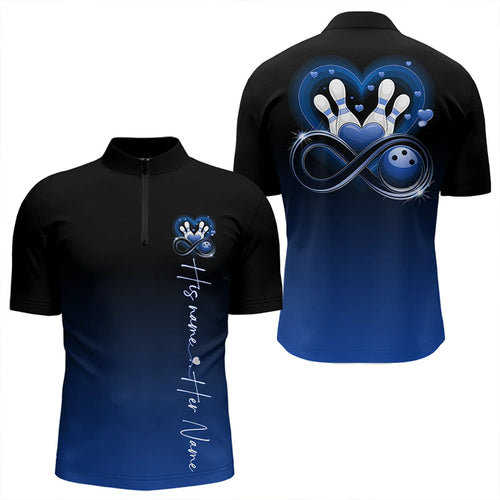 Black And Blue Custom Valentines Bowling Quarter-Zip Shirts For Men, Infinity Love Couple Shirt IPHW8371