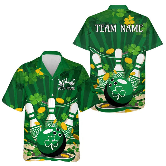 Custom Green St Patrick'S Day Bowling Hawaiian Shirts For Men, Celtic Team Bowling Outfits IPHW8375