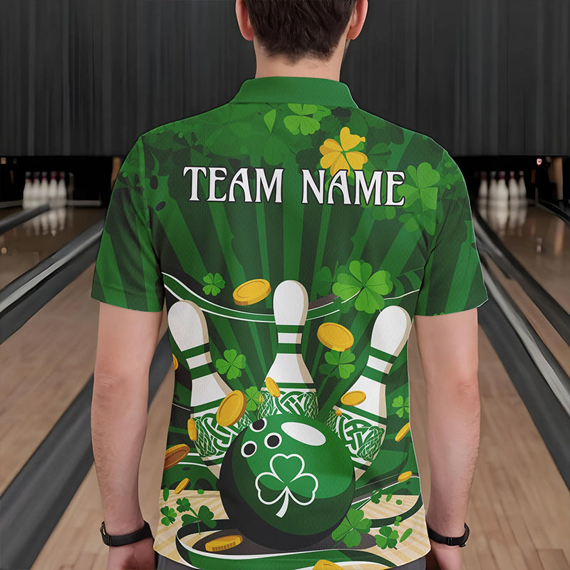 Custom Green St Patrick'S Day Bowling Polo Shirts For Men, Celtic Team Bowling Outfits IPHW8375