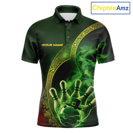 Custom Green And Gold Celtic St Patricks Day Bowling Team Shirt, Green Smoke Shamrock Bowling Outfit IPHW10445