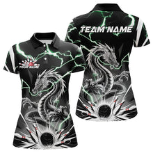 Load image into Gallery viewer, Custom Black And Green Thunder Lightning Dragon Bowling Team Polo Shirts For Women IPHW8555