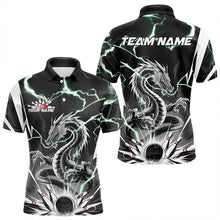 Load image into Gallery viewer, Custom Black And Green Thunder Lightning Dragon Bowling Team Polo Shirts For Men IPHW8555