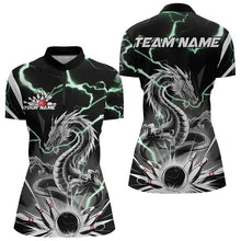 Load image into Gallery viewer, Custom Black And Green Thunder Lightning Dragon Bowling Team Quarter-Zip Shirts For Women IPHW8555