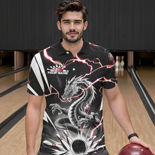 Load image into Gallery viewer, Custom Black And Red Thunder Lightning Dragon Bowling Team Polo Shirts For Men IPHW8556