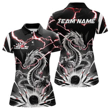 Load image into Gallery viewer, Custom Black And Red Thunder Lightning Dragon Bowling Team Polo Shirts For Women IPHW8556