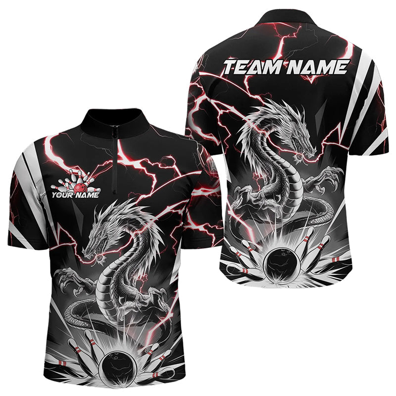 Custom Black And Red Thunder Lightning Dragon Bowling Team Quarter-Zip Shirts For Men IPHW8556
