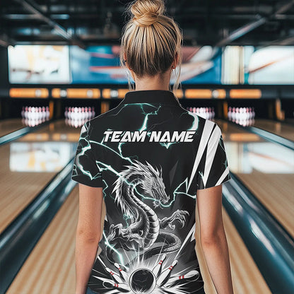 Custom Black And Blue Thunder Lightning Dragon Bowling Team Quarter-Zip Shirts For Women IPHW8557