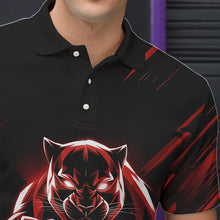 Load image into Gallery viewer, Custom Black And Red Panther Bowling Polo Shirts For Men, Bowling Team Uniform IPHW8564