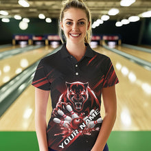 Load image into Gallery viewer, Custom Black And Red Panther Bowling Polo Shirts For Women, Bowling Team Uniform IPHW8564