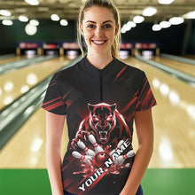 Load image into Gallery viewer, Custom Black And Red Panther Bowling Womens Quarter-Zip Shirts, Bowling Team Uniform IPHW8564