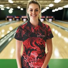 Load image into Gallery viewer, Custom Red Fire Flame Viking Dragon Bowling Women Polo Team Shirts, Celtic Bowling Shirts IPHW8873