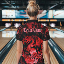 Load image into Gallery viewer, Custom Red Fire Flame Viking Dragon Bowling Women Polo Team Shirts, Celtic Bowling Shirts IPHW8873
