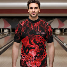 Load image into Gallery viewer, Custom Red Fire Flame Viking Dragon Bowling Quarter-Zip Team Shirts For Men, Celtic Bowling Shirts IPHW8873