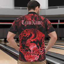 Load image into Gallery viewer, Custom Red Fire Flame Viking Dragon Bowling Quarter-Zip Team Shirts For Men, Celtic Bowling Shirts IPHW8873