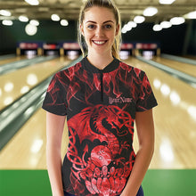 Load image into Gallery viewer, Custom Red Fire Viking Dragon Bowling Women Quarter-Zip Team Shirts, Celtic Bowling Shirts IPHW8873