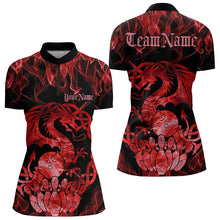 Load image into Gallery viewer, Custom Red Fire Viking Dragon Bowling Women Quarter-Zip Team Shirts, Celtic Bowling Shirts IPHW8873