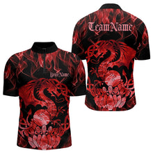 Load image into Gallery viewer, Custom Red Fire Flame Viking Dragon Bowling Quarter-Zip Team Shirts For Men, Celtic Bowling Shirts IPHW8873