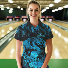 Load image into Gallery viewer, Custom Blue Fire Flame Viking Dragon Bowling Women Polo Team Shirts, Celtic Bowling Shirt IPHW8874