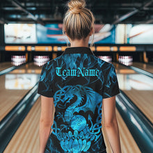Load image into Gallery viewer, Custom Blue Fire Flame Viking Dragon Bowling Women Polo Team Shirts, Celtic Bowling Shirt IPHW8874