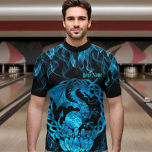 Load image into Gallery viewer, Custom Blue Fire Flame Viking Dragon Bowling Quarter-Zip Team Shirts For Men, Celtic Bowling Shirt IPHW8874