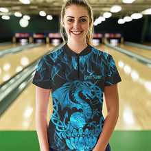 Load image into Gallery viewer, Custom Blue Fire Viking Dragon Bowling Women Quarter-Zip Team Shirts, Celtic Bowling Shirt IPHW8874