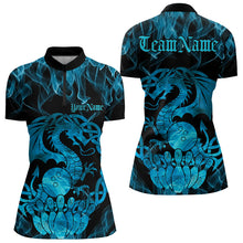 Load image into Gallery viewer, Custom Blue Fire Viking Dragon Bowling Women Quarter-Zip Team Shirts, Celtic Bowling Shirt IPHW8874