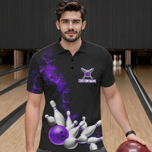 Load image into Gallery viewer, Custom Purple Strike Bowling Polo Shirts For Men Bowling Team Jerseys Bowling League Shirts IPHW8879