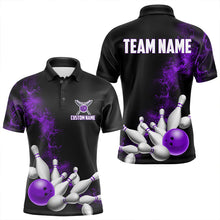 Load image into Gallery viewer, Custom Purple Strike Bowling Polo Shirts For Men Bowling Team Jerseys Bowling League Shirts IPHW8879