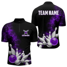 Load image into Gallery viewer, Custom Purple Strike Bowling Quarter-Zip Shirts For Men Bowling Team Jerseys Bowling League Shirts IPHW8879