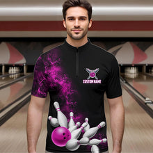 Load image into Gallery viewer, Custom Pink Strike Bowling Quarter-Zip Shirts For Men Bowling Team Jerseys Bowling League Shirts IPHW8880