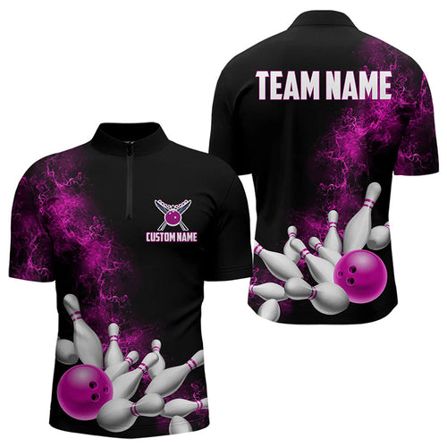Custom Pink Strike Bowling Quarter-Zip Shirts For Men Bowling Team Jerseys Bowling League Shirts IPHW8880