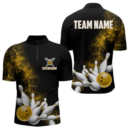 Custom Yellow Bowling Quarter-Zip Shirts For Men Bowling Team Jerseys Bowling League Shirts IPHW8882